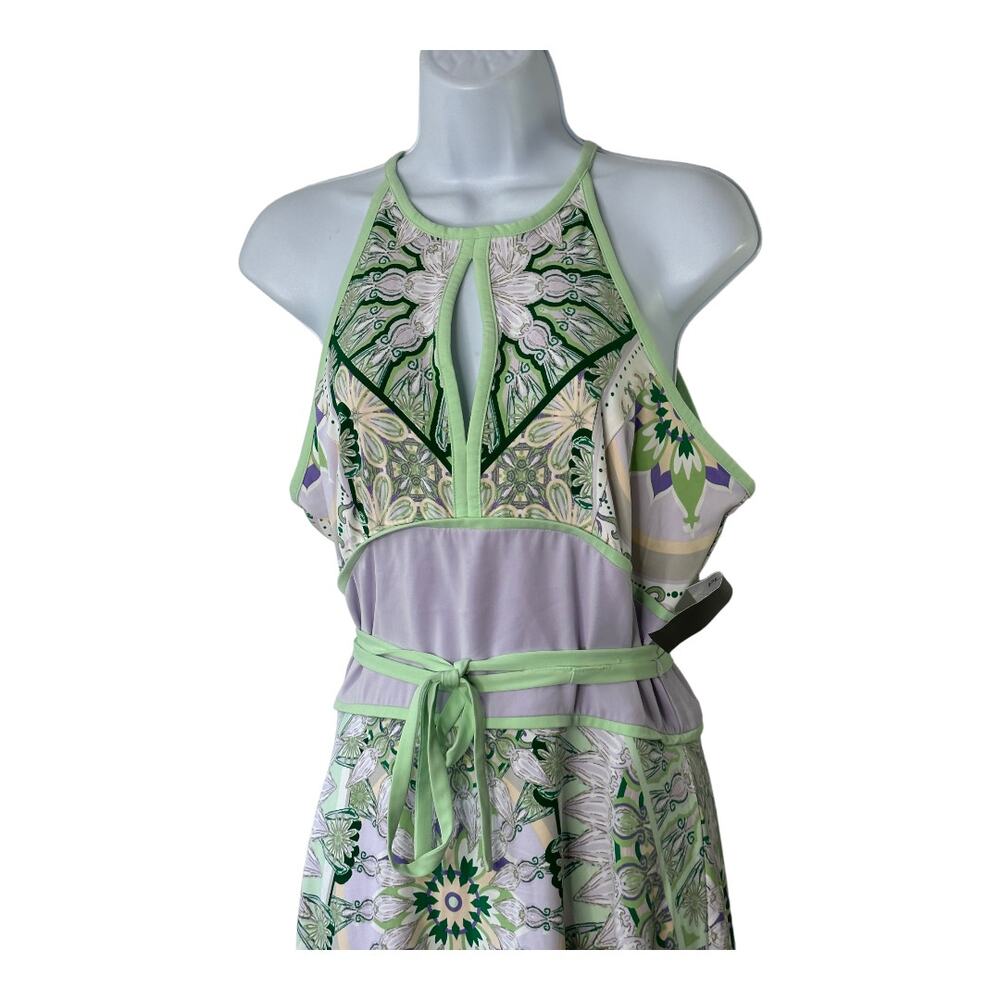 Eva Mendes Green & Purple Floral Sleeveless Midi Dress Women's 4 NEW - Picture 9 of 9